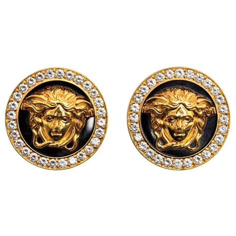 versace black medusa earrings|Versace enamel earrings.